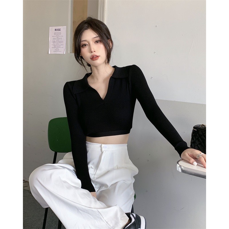 Áo Croptop Cổ bẻ Tay Dài A505499