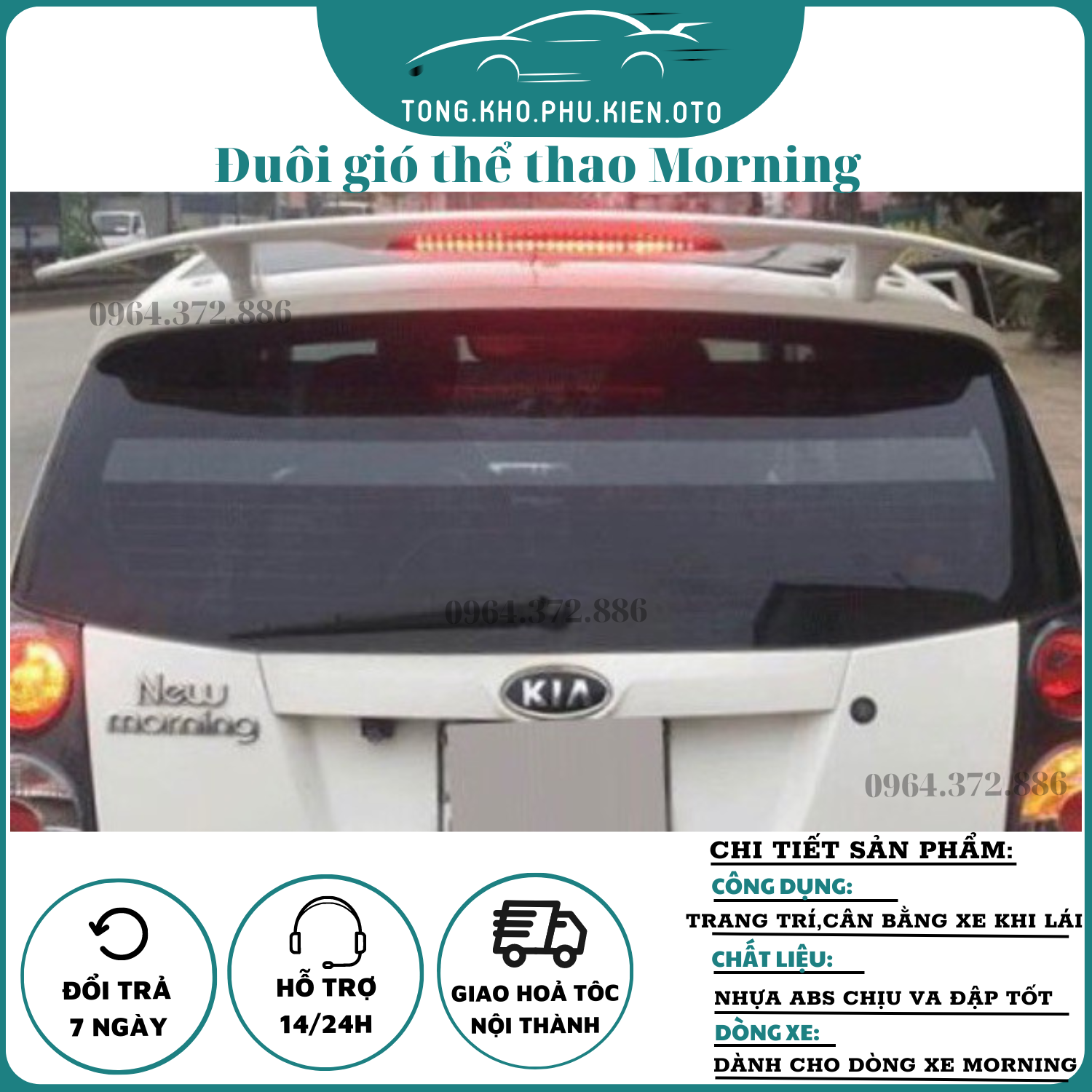 Đuôi gió thể thao có đèn xe Kia Morning