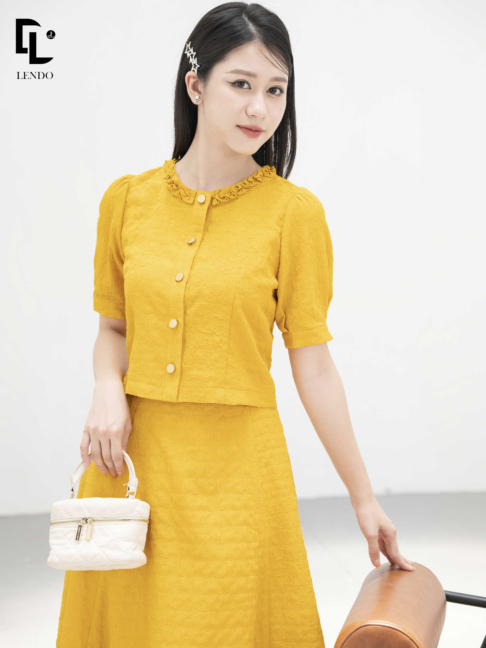Lendo bottoming shirt short sleeve ruffles collar set