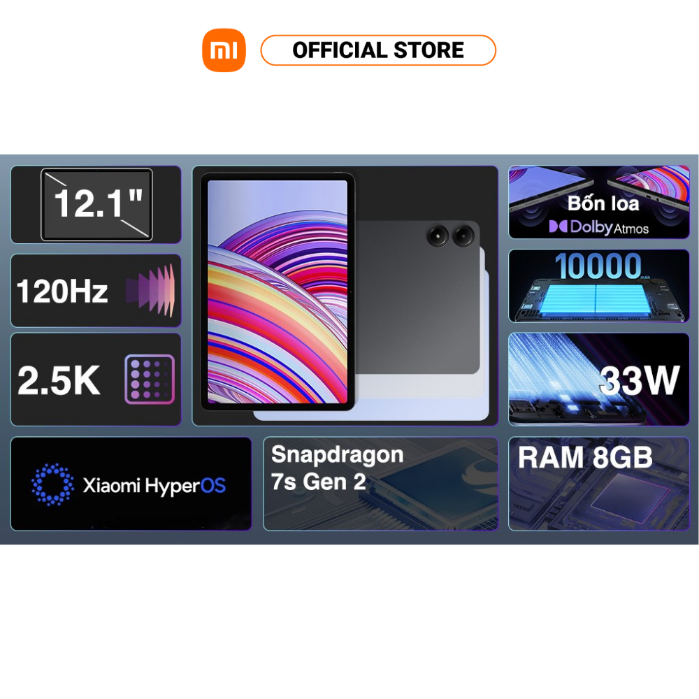 Máy tính bảng Redmi Pad Pro (6+128GB) | Màn hình 12,1" 120Hz 2,5K | SD 7sGen2 | Pin 10000mAh