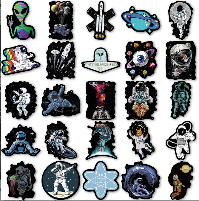 Sticker phi hành gia ngoài vũ trụ (nền đen)