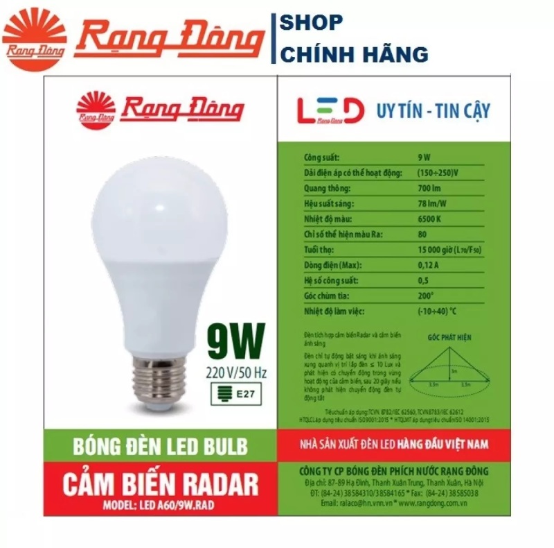 Đèn LED Cảm Biến Chuyển Động 9W/15W Rạng Đông, ChipLED Samsung