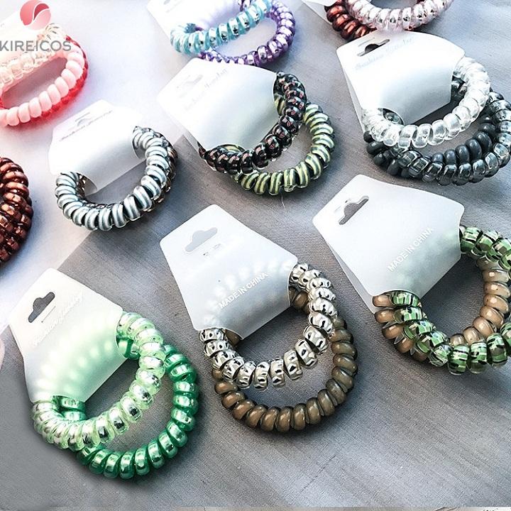 Set 2 dây cột tóc buộc tóc xoắn nhựa loại lớn nhiều màu