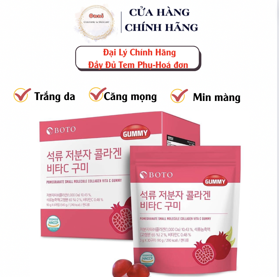 Kẹo Collagen Lựu Boto Kẹo Dẻo Gummy Collagen Vitamin C Hàn Quốc 30 Viên