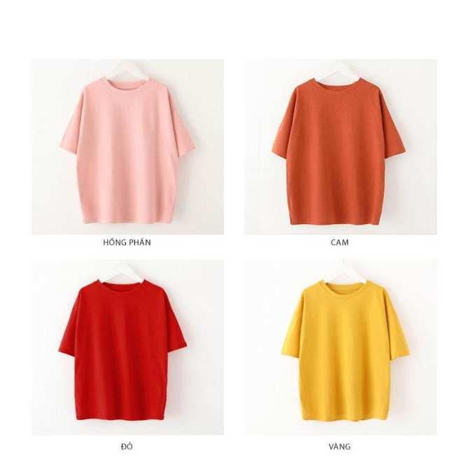 Combo 4 áo thun nam nữ tay lỡ vải dày mịn ( đỏ/ cam/ vàng/ hồng )