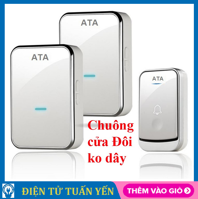 Chuông cửa đôi ATA AT-913A không dây cao cấp, chống nước, xuyên vật cản 40-50m (màu bạc) - Hàng chính hãng
