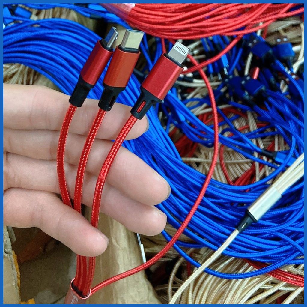 Cáp Sạc điện thoại 3 in 1- Cáp 3 Đầu Bọc Dù