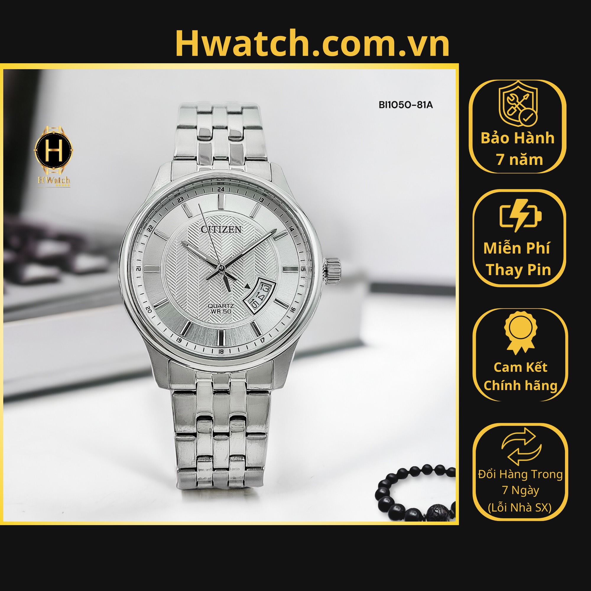 Đồng hồ nam citizen pin bi1050-81a dây thép vỏ trắng mặt trắng