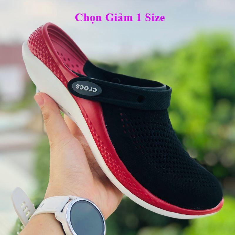 Dép có quai hậu Cross Literide 360, giày sục sandal Crocs quai ngang bít đầu nam nữ chống thấm nước, đi mưa nắng thoải mái màu đỏ đen