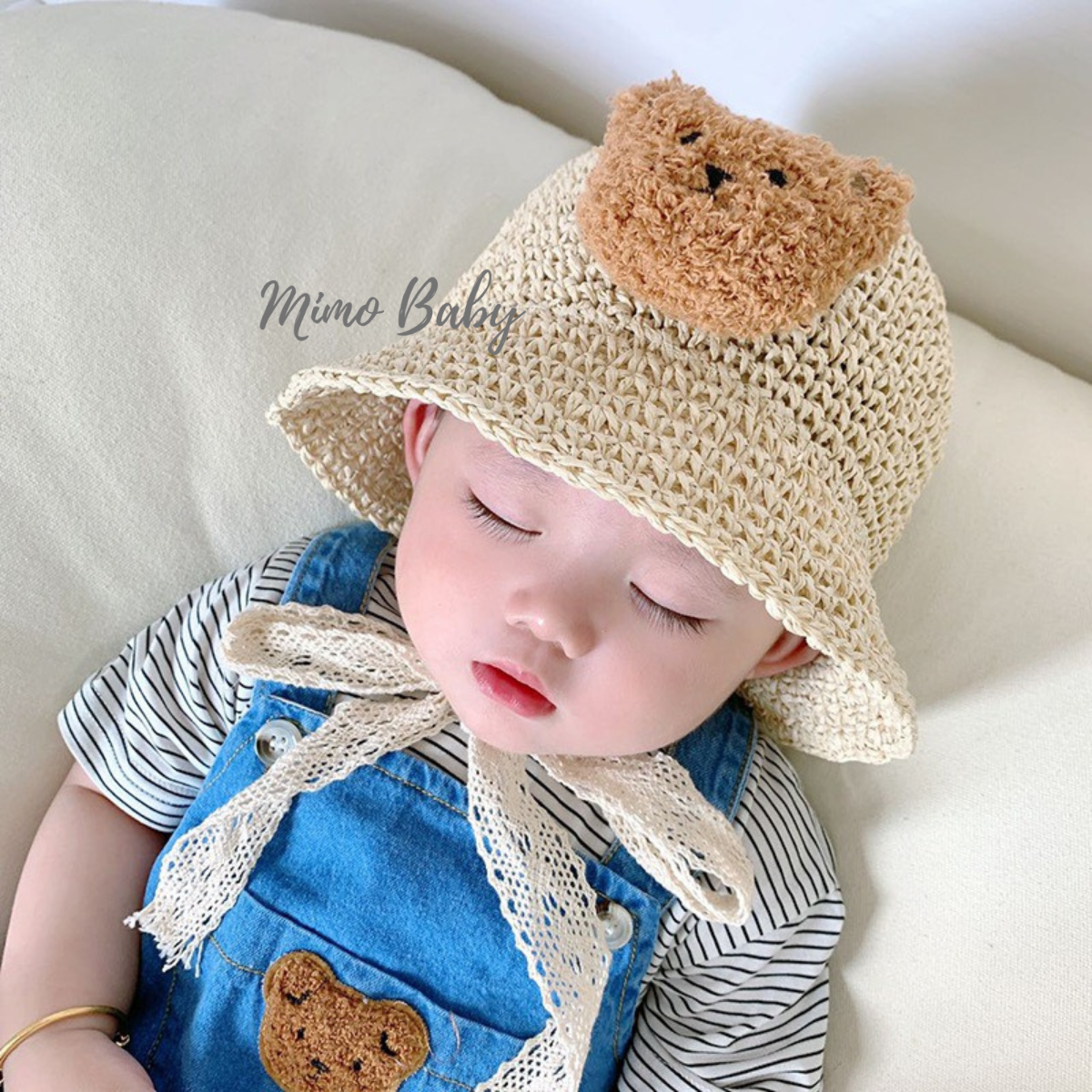 Mũ nón bucket chất cói mềm đính gấu bông xù dễ thương cho bé MH178 Mimo
