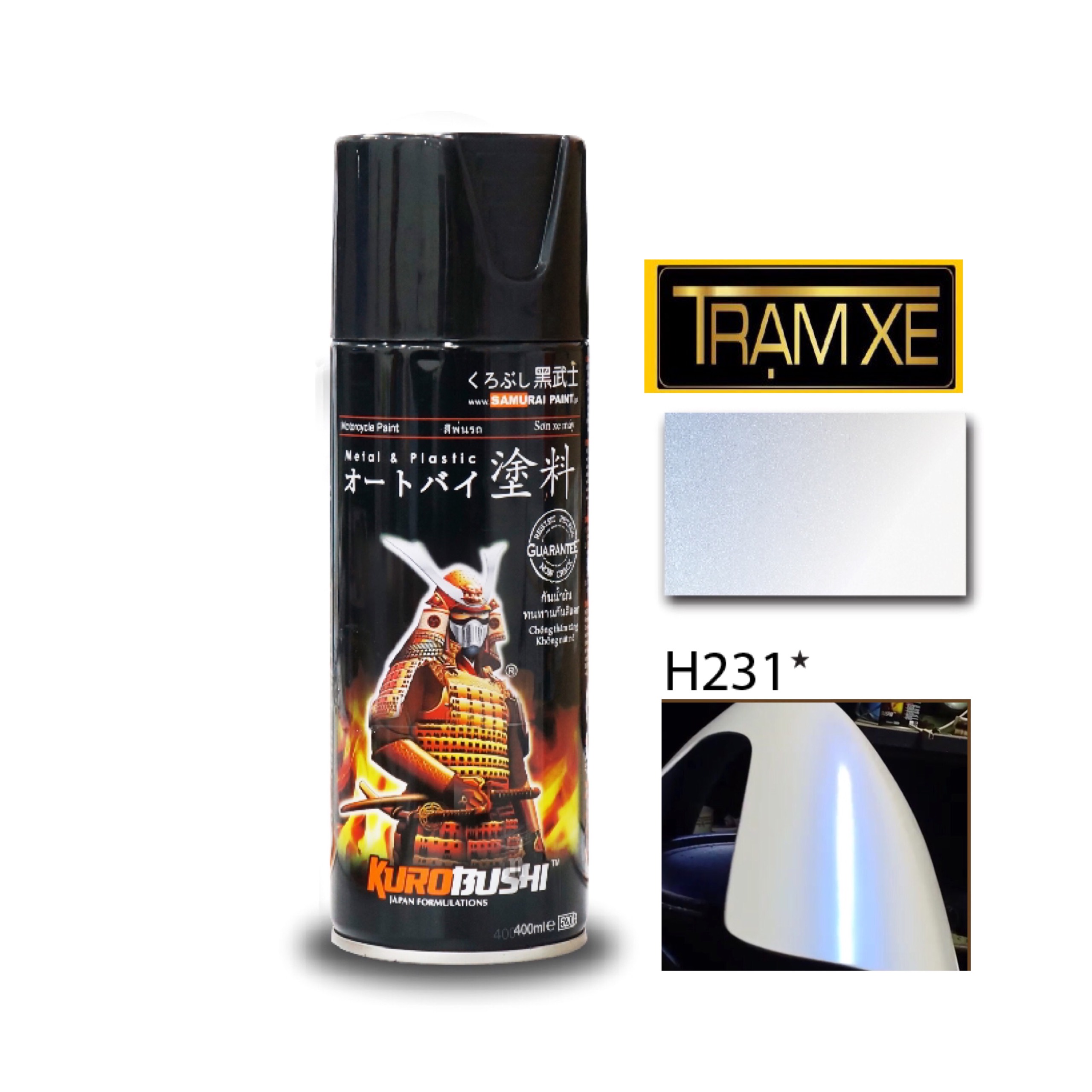 Chai sơn xịt Samurai màu trắng ánh xanh H231 400ml tùy chọn combo hoặc mua lẻ