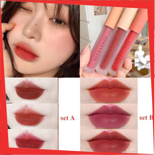 [HCM] Set 3 Cây Son Kem  Herorange Fluffy Siêu Lì Mềm Mịn Môi