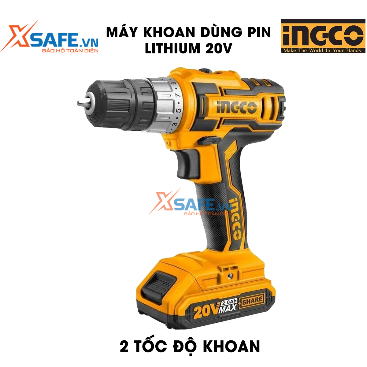 Drill using lithium battery 20V ingco CDLI200215 bundled 2 battery and 1 fast charging in one hour. Electric drill lithium battery 20V two speed 0-400Min and 0-1500/min, WARRANTY 3 month-genuine product by xsafe