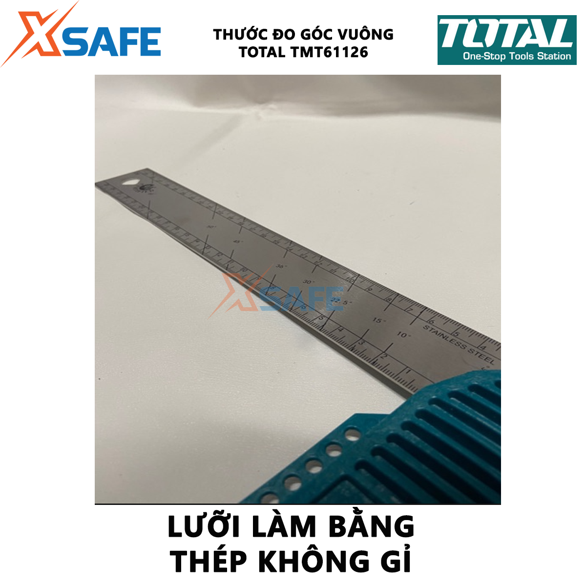 Thước đo góc vuông TOTAL TMT61126 | Thước eke vuông Chiều dài 300mm (12 ), Chiều rộng lưỡi dao 40mm, Độ dày lưỡi:1,5mm, Lưỡi thép không gỉ, để đo góc vuông vát cạnh đo bên trong và bên ngoài