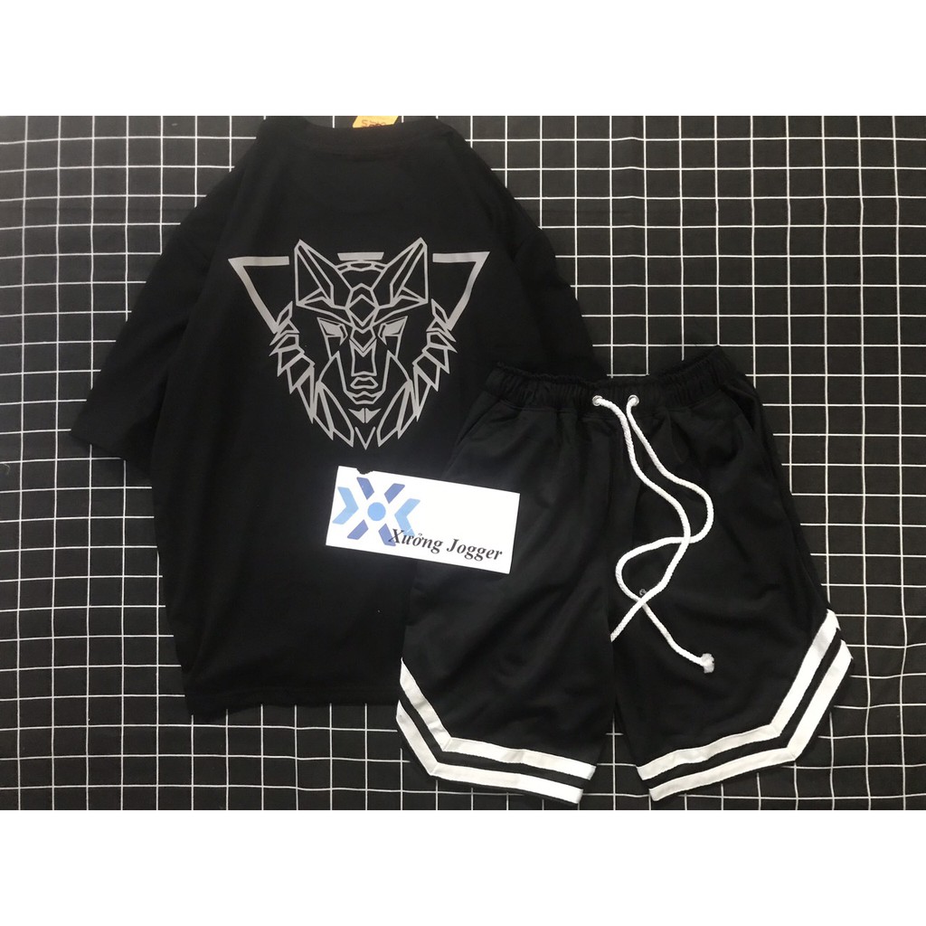 sét bộ quần đùi chữ V áo phông in phản quang đẹp