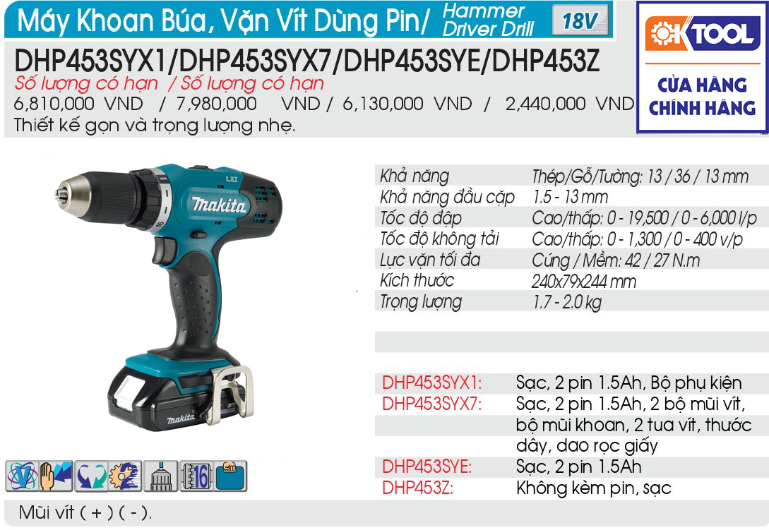 Máy khoan pin Makita DHP453SYX1