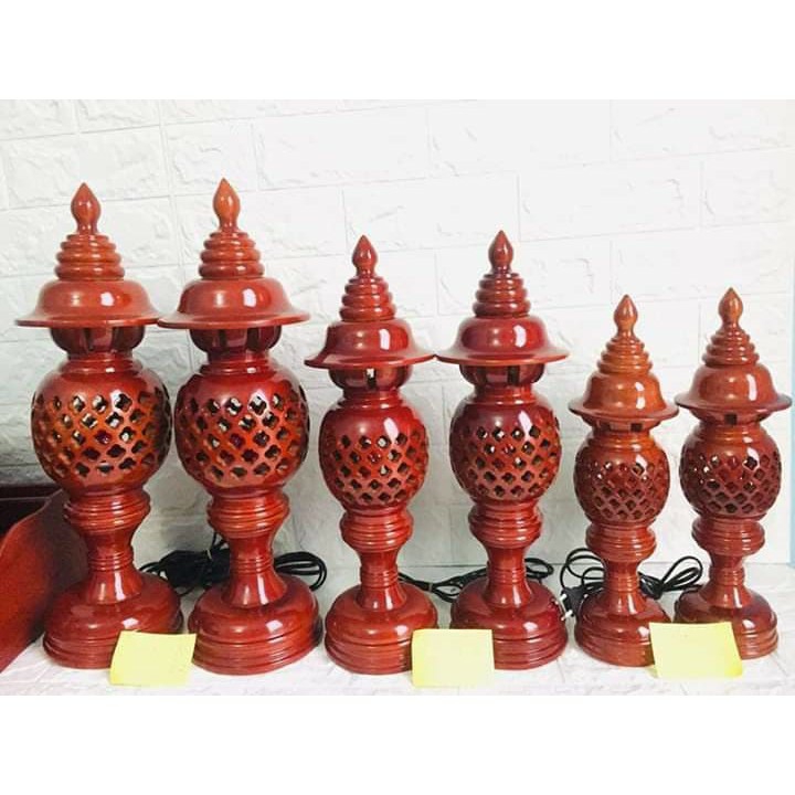 cặp đèn thờ gỗ xà cừ cao 48 cm