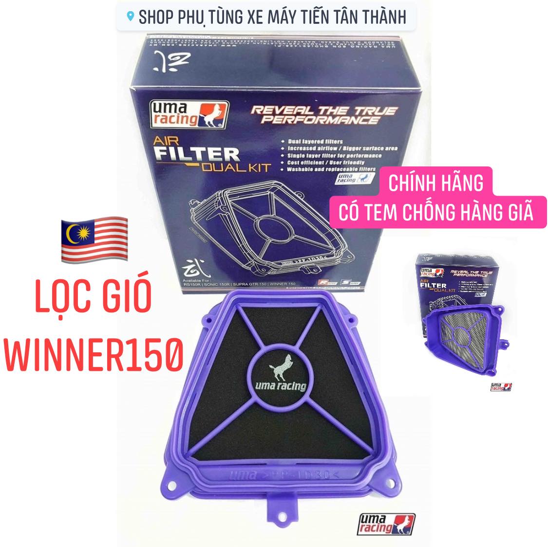 ( TẨM DẦU SẴN ) LỌC GIÓ UMA RACING TĂNG TỐC WINNER SONIC EXCITER CLICK VARIO ADV 160 NVX V2 - NMAX 2020 SHMODE RAIDER FI HÀNG CHÍNH HÃNG LZD- 01