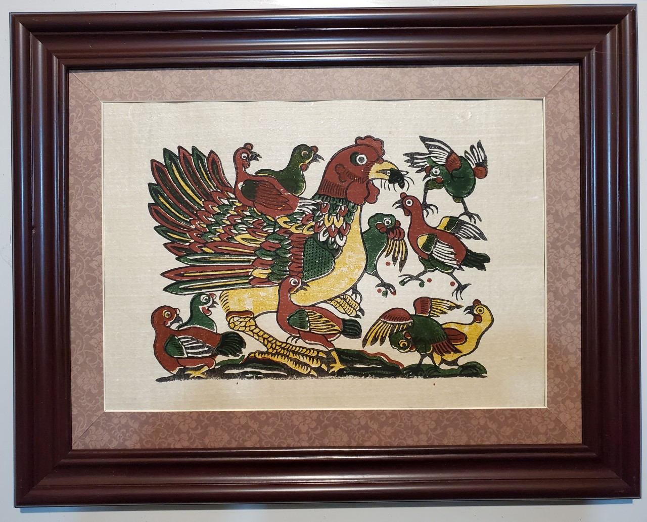 Tranh dân gian đông hồ- Đàn gà mẹ con -TDH030