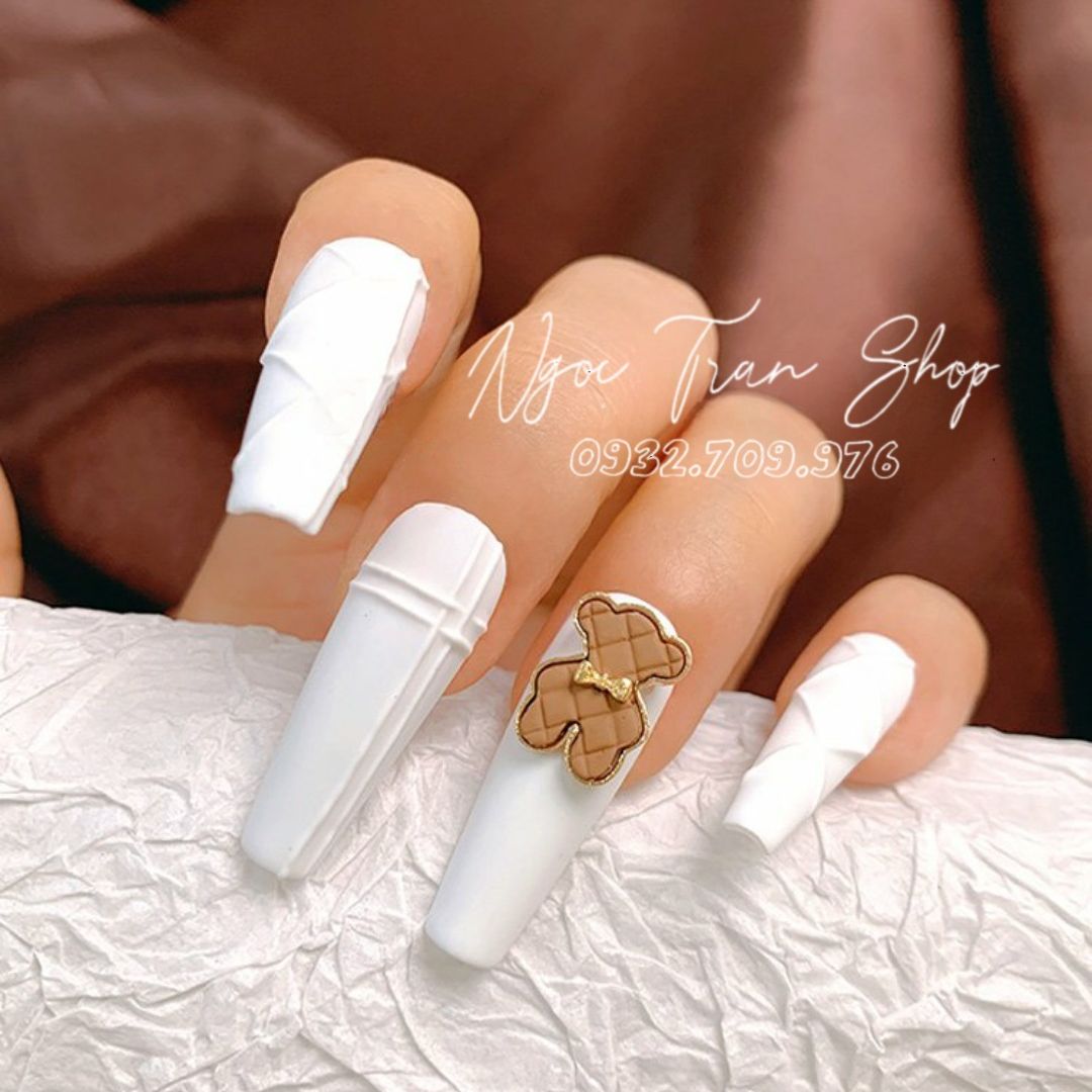 Charm Gấu Da Nơ Cao Cấp Đính Móng