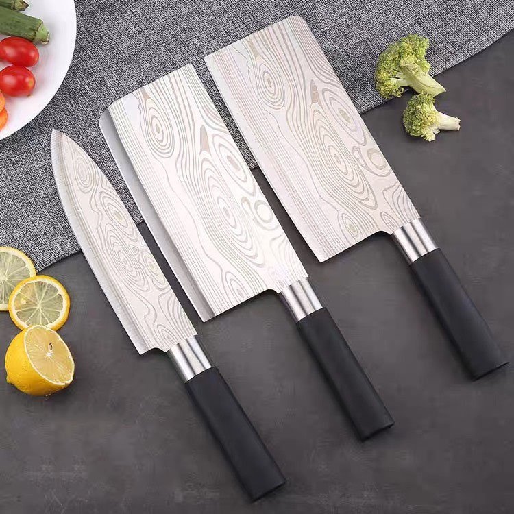 Bộ 3 dao lưỡi thép không gỉ cán siêu sắc siêu bền dao thái thịt, dao chặt xương, dao gọt hoa quả cao cấp