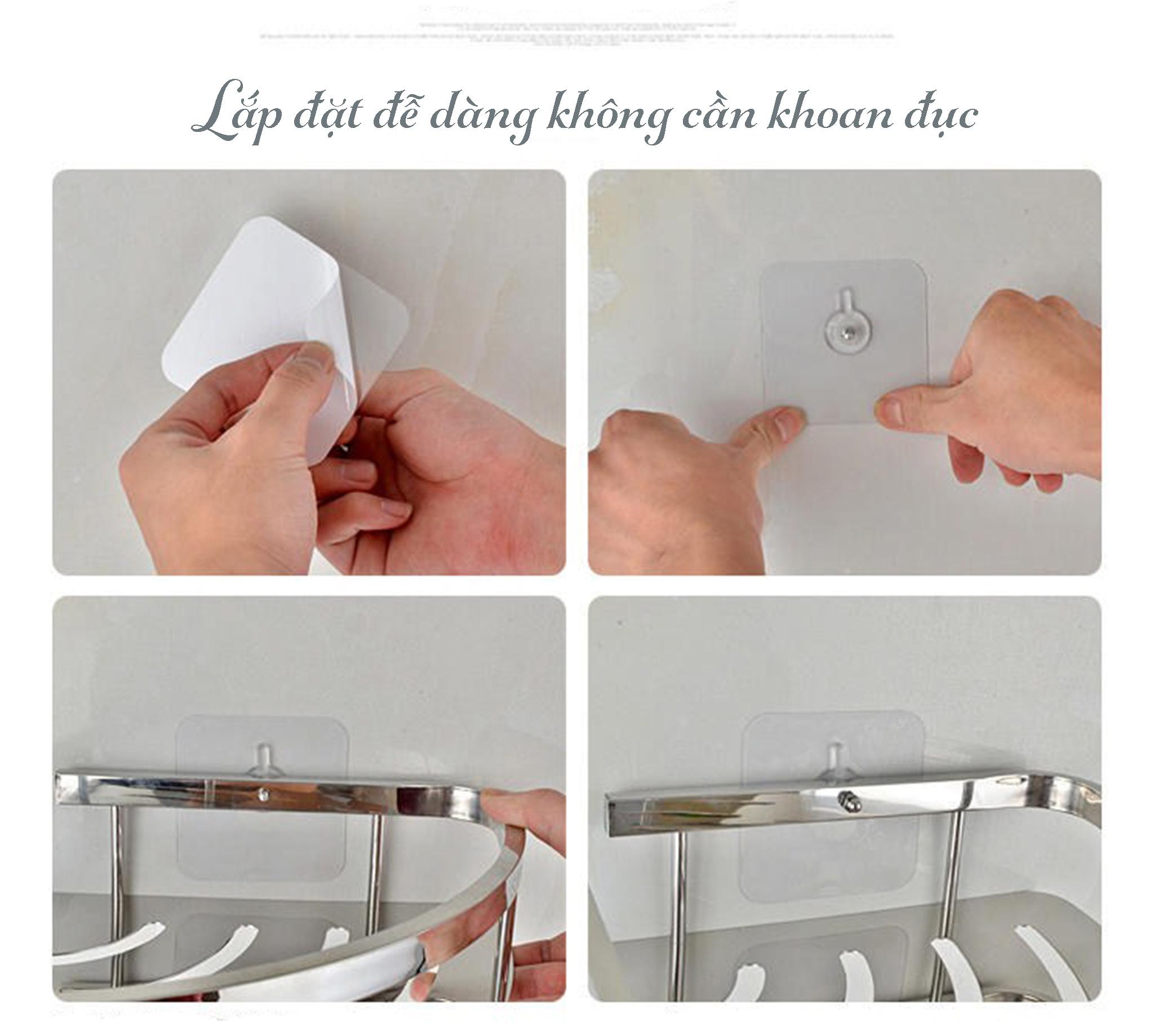 Giá/kệ inox dán tường 2 tầng có móc treo 60cm