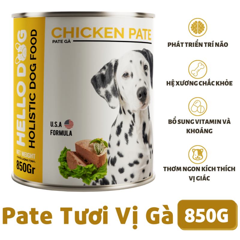 Pate Tươi Cho Chó Mọi Lứa Tuổi Vị Gà - Hello Dog Chicken Pate 850G