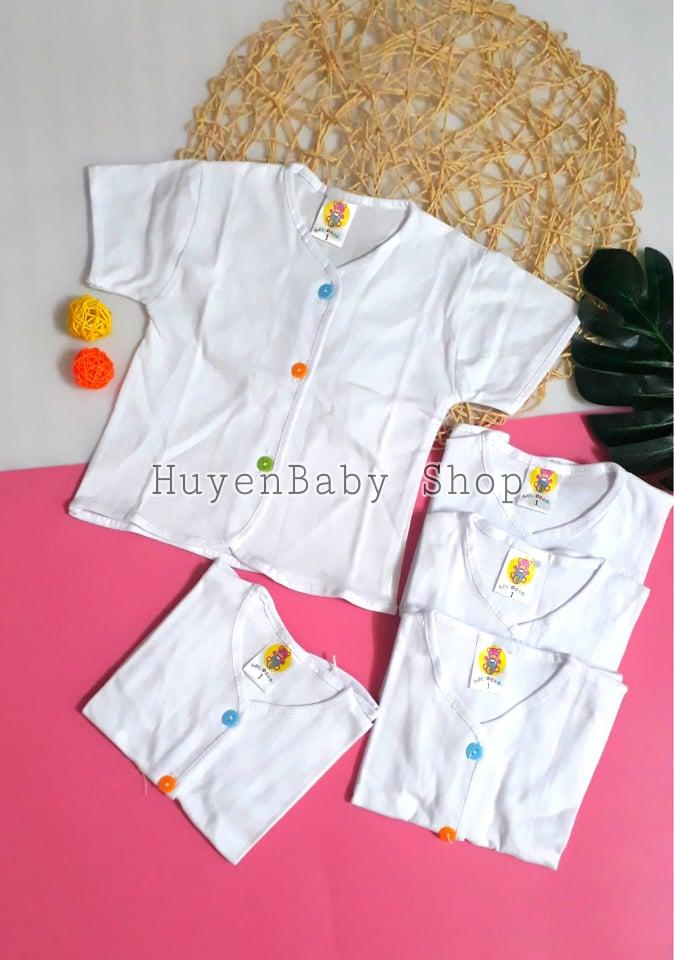 Bộ 5 Áo sơ sinh tay ngắn màu trắng cúc giữa nhiều màu Hello đủ size cho bé từ sơ sinh đến 11,5kg