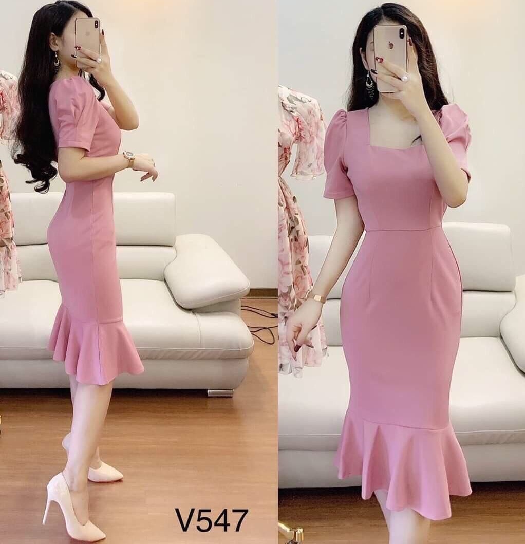 Đầm body đuôi cá cổ vuông thanh lịch 6736