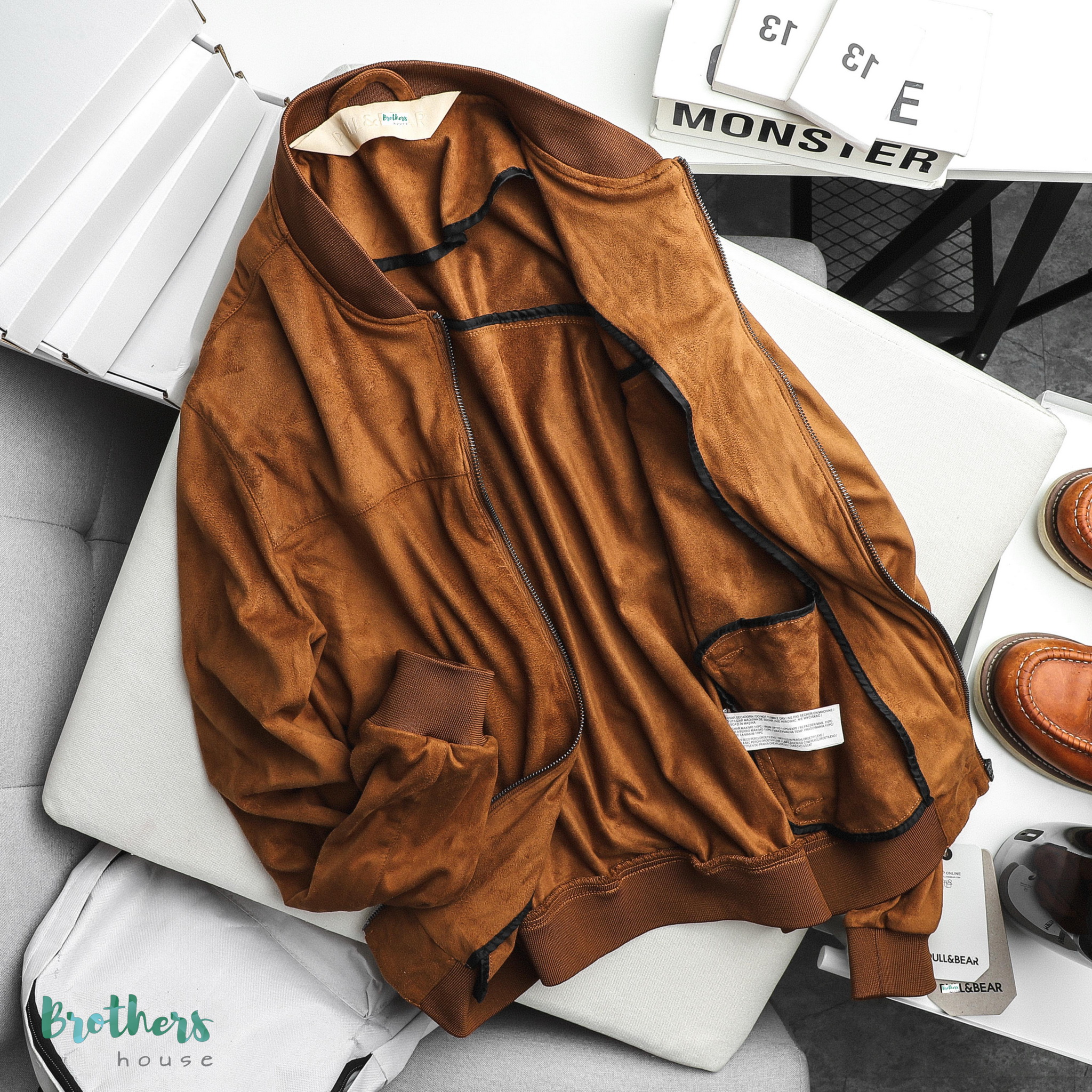 [HCM]Áo khoác bomber P&B da lộn trẻ trung xịn sò