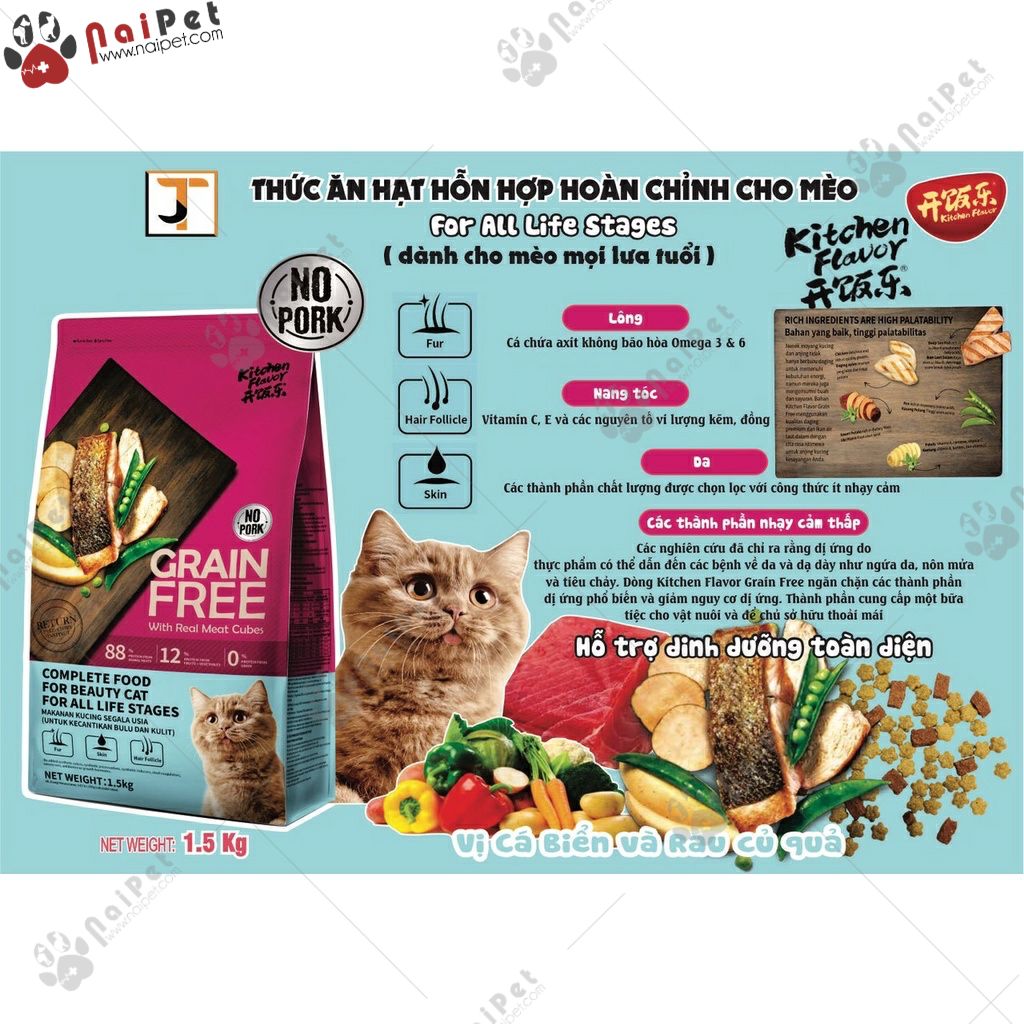 Thức Ăn Hạt Cho Mèo Mọi Lứa Tuổi Grain Free Kitchen Flavor