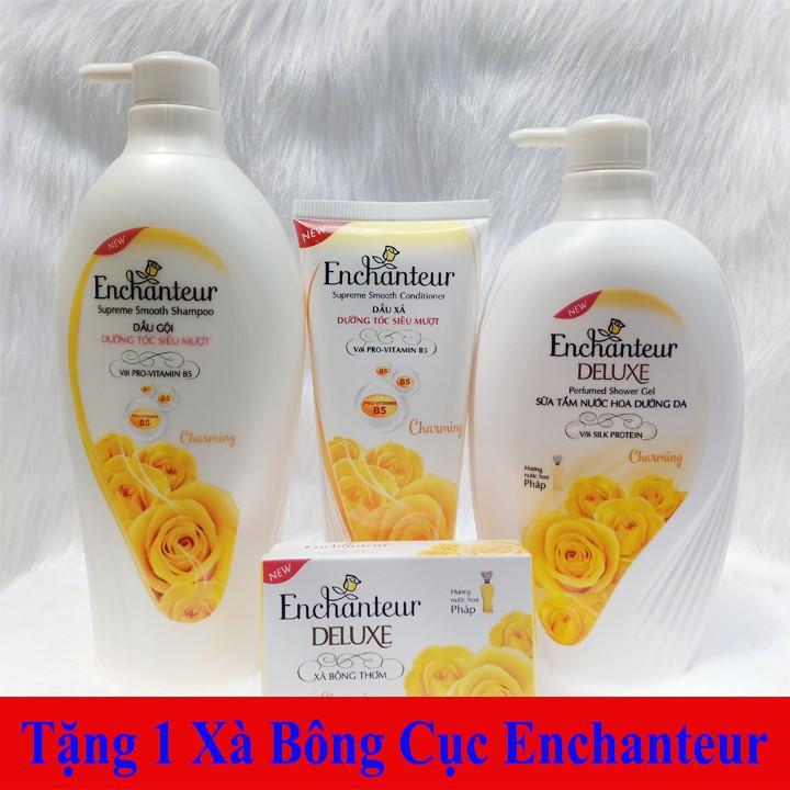 Combo Enchanteur Charming: Dầu Gội 650g + Dầu Xả 170g + Sữa Tắm 650g - Tặng 1 Xà Bông Cục