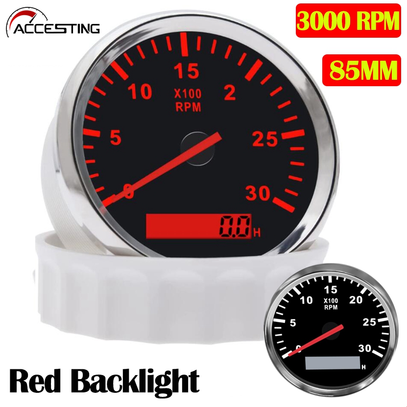 85mm 0-3000RPM Marine RPM Tachometer Gauge LCD Tacho Digital Hour Meter Red Backlight For Diesel Engine Car Truck Marine