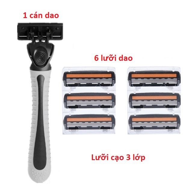 Bộ dao cạo râu 3 lớp (1 cán+6 lưỡi)