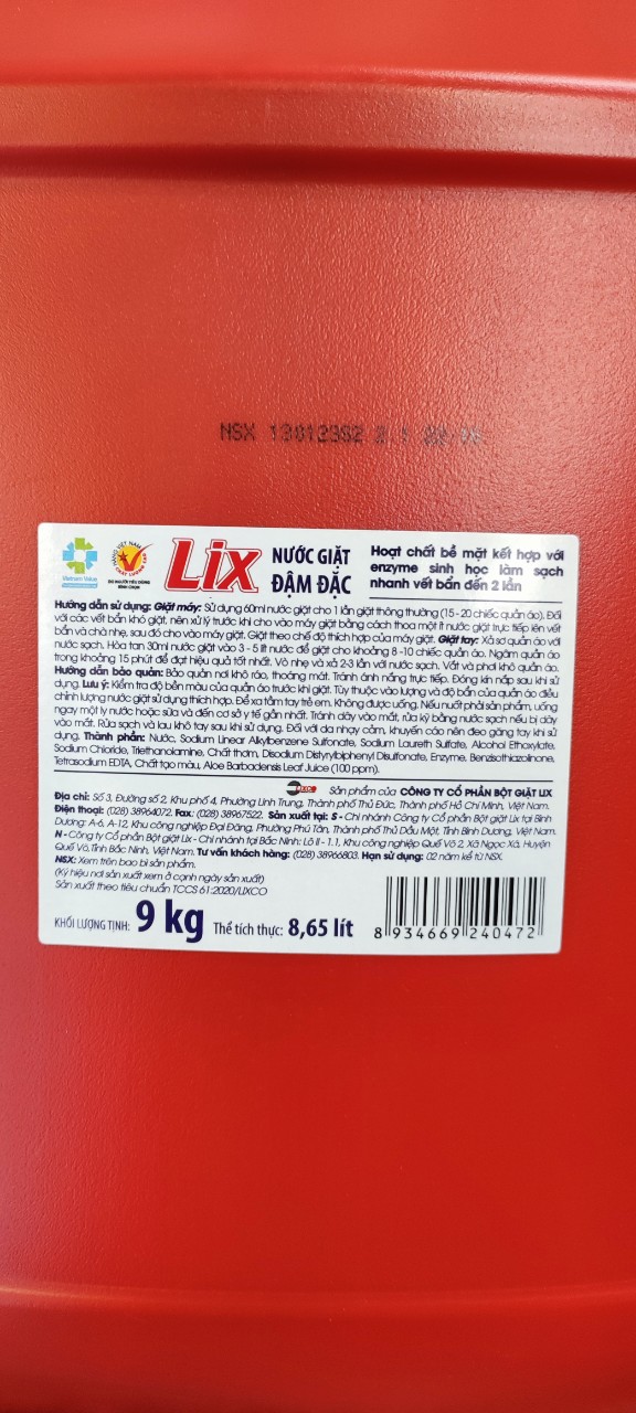 Nước giặt Lix đậm đặc 9kg