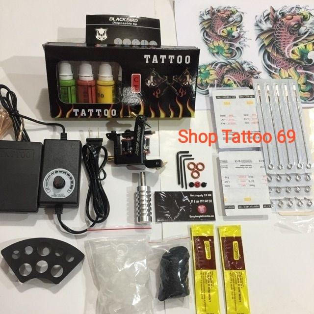 Bộ Combo 1 máy xăm Tattoo + bộ 7 màu mực Tattoo Ink và các phụ kiện