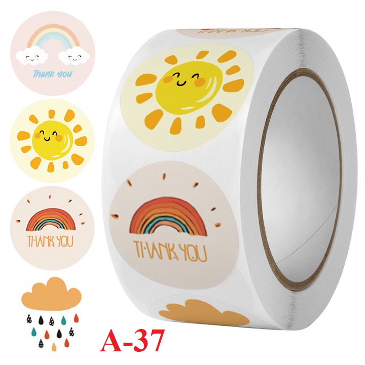 Cuộn 500 tem Sticker Thank You Dễ Thương 25mm BST A4