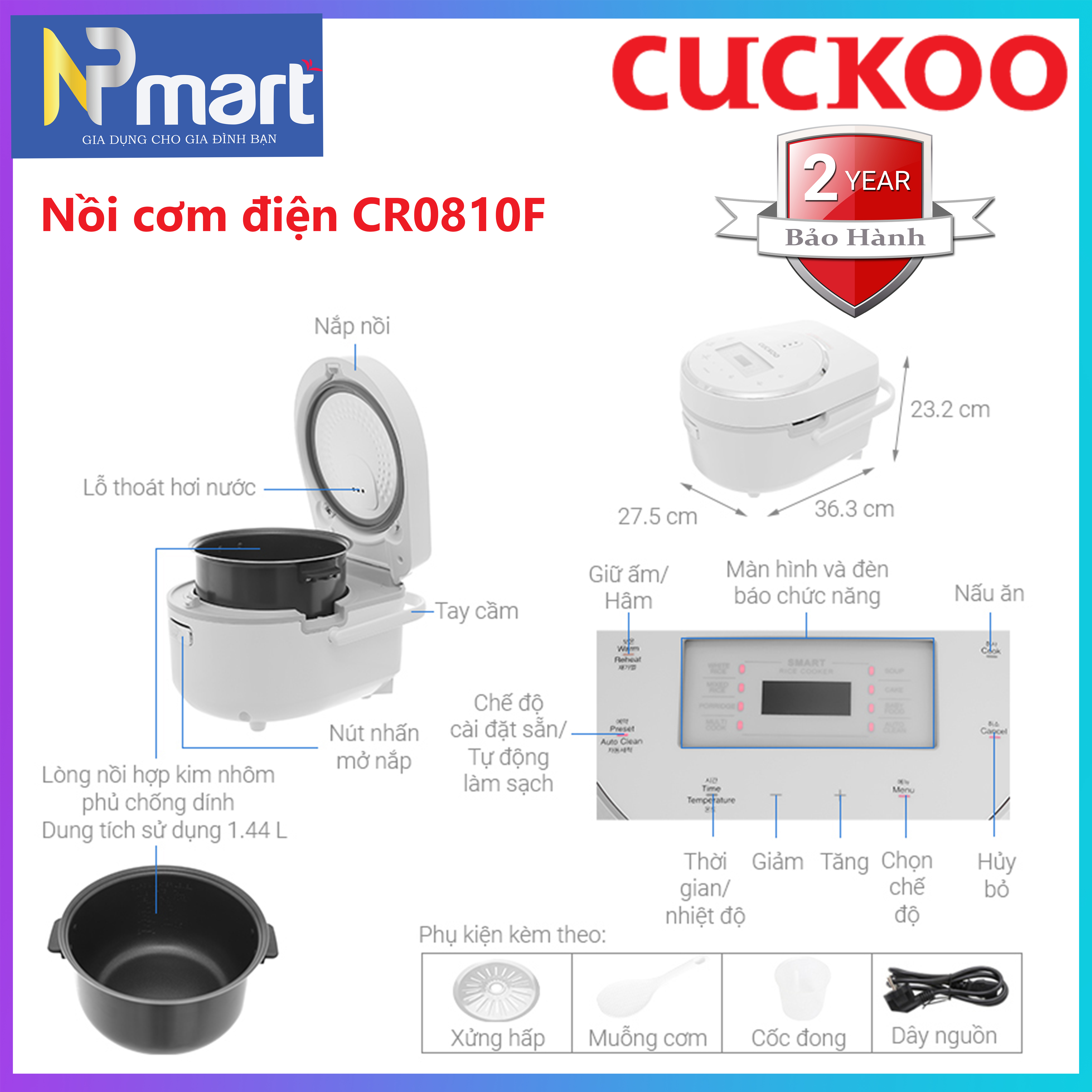 NỒI CƠM ĐIỆN TỬ CUCKOO CR-0810F dung tích 1.44L
