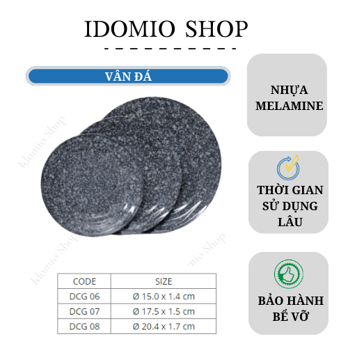 Dĩa Nhựa Melamine Gân Cạn Vân Đá Đen
