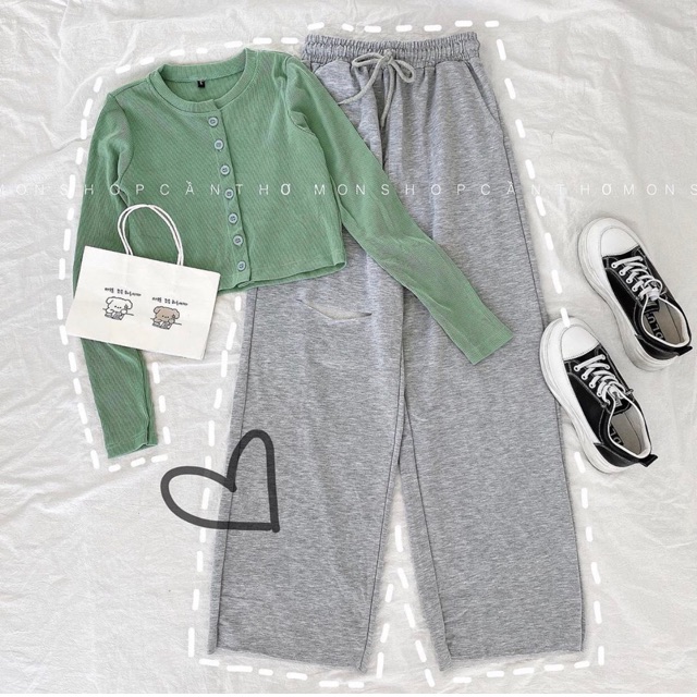 🔥SET QUẦN SUÔNG + CROPTOP GÀI NÚT TD