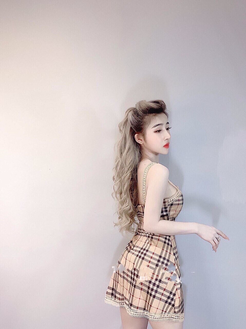 Đầm kate caro hai dây phối ren viền siêu sexy TTSA0110