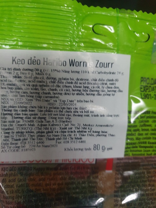 Plastic candy Haribo worms zourr 80g