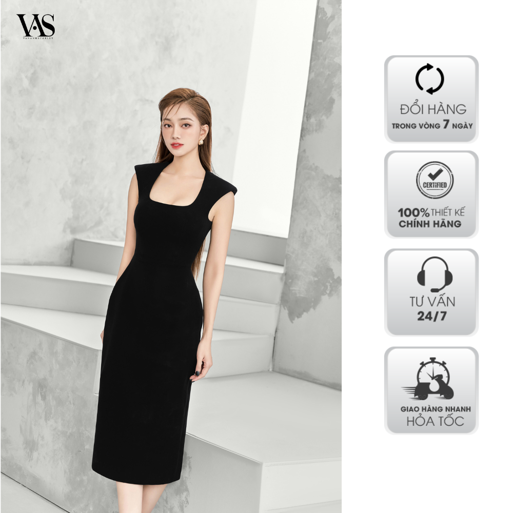 Đầm nữ VANANHSCARLET chiết eo chân bút chì V030S23