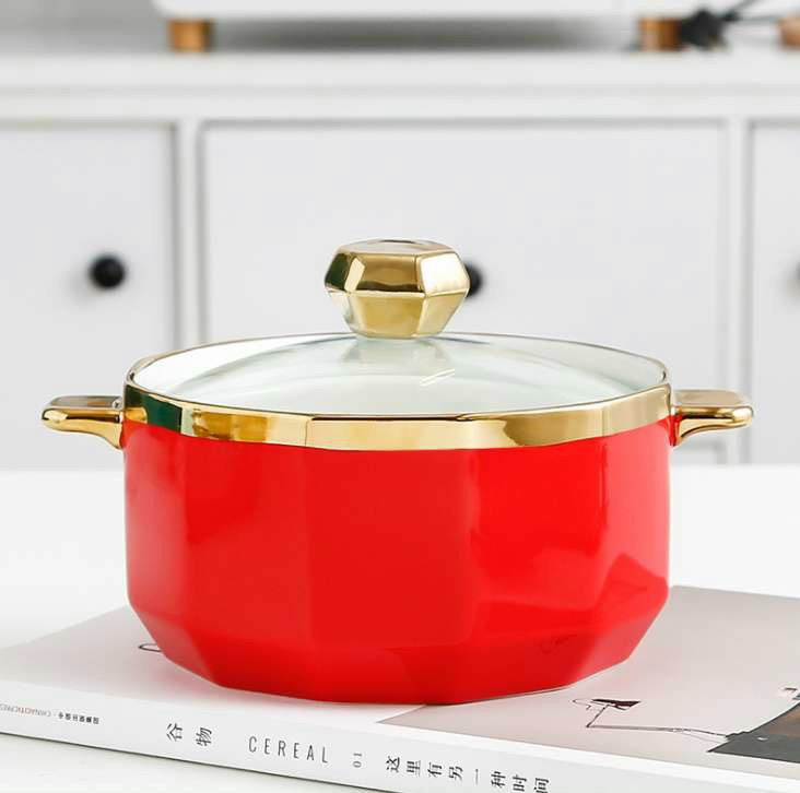 Tô Sứ Có Nắp Đậy Viền Vàng 1 Lít