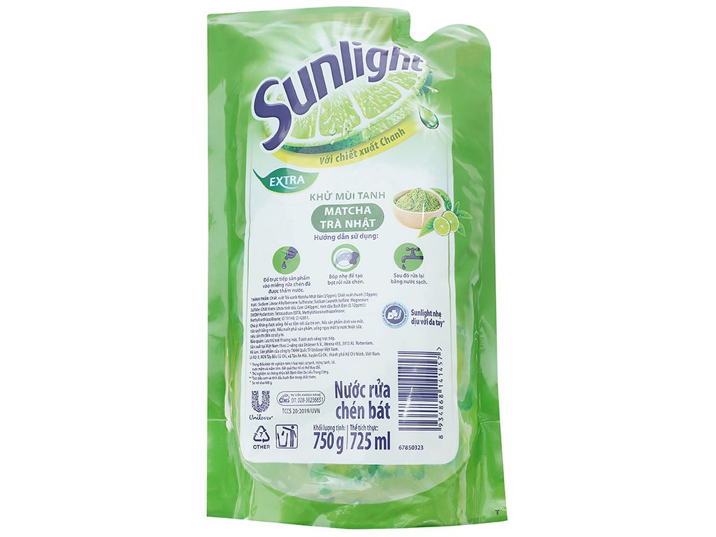 Nước Rửa Chén Khử Mùi Sunlight Trà Xanh 750g