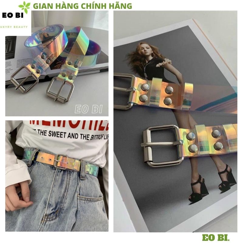 Dây thắt lưng nữ nam unisex mặt vuông ulzzang to vừa mầu nhũ nhiều mầu -thắt lưng da nam nữ đều dùng được -dây nịt nam -EOBI