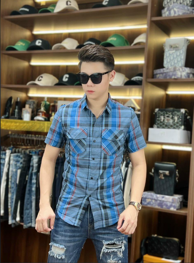 Men Women short sleeve shirt with multi-color checkered striped pattern