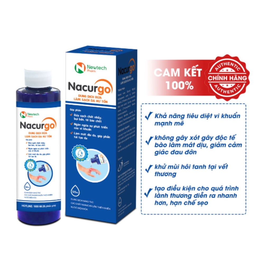 Dung dịch rửa, làm sạch da hư tổn Nacurgo (125 ml)