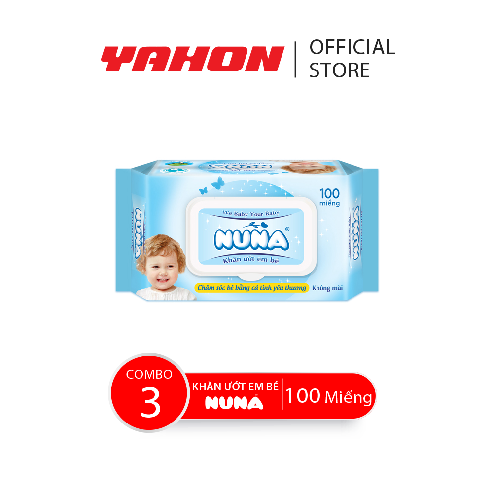 Combo 3 Bao Khăn Ướt Em Bé NUNA Không Mùi, 100 Miếng/Bao