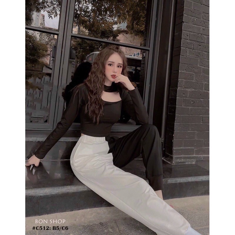 Áo croptop khoét ngực tay dài